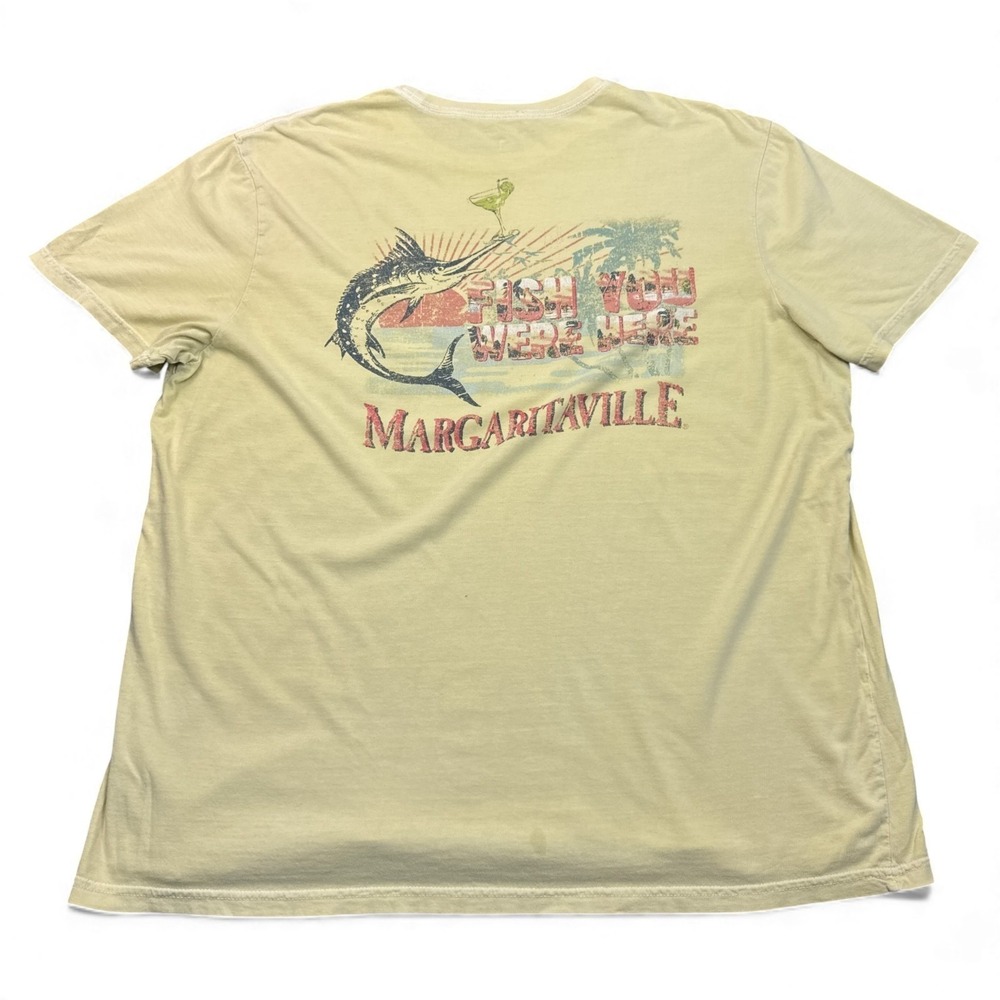 Jimmy Buffet Margaritaville T Shirt Mens Size XL Yellow Double Sided Graphic Tee